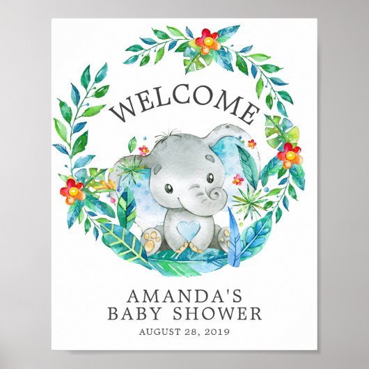 Sweet Oerwoud Elephant Welcome Baby shower Poster (Voorkant)