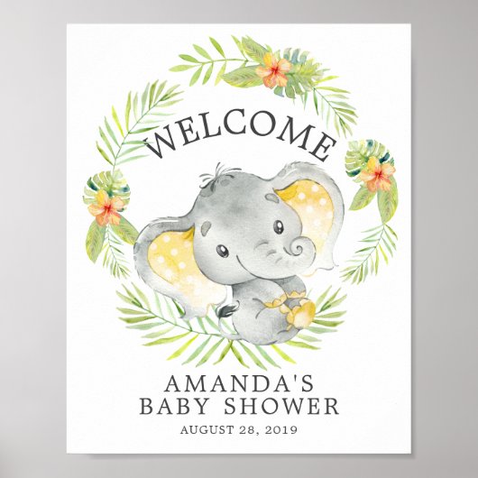 Sweet Oerwoud Elephant Welcome Baby shower Poster (Voorkant)