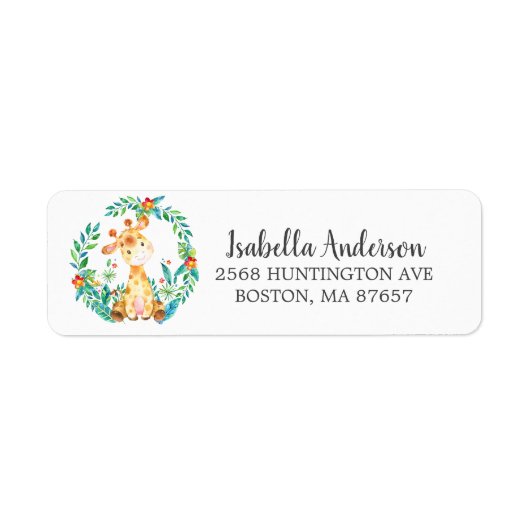 Sweet Oerwoud Giraffe Baby shower adreslabel Etiket (Voorkant)