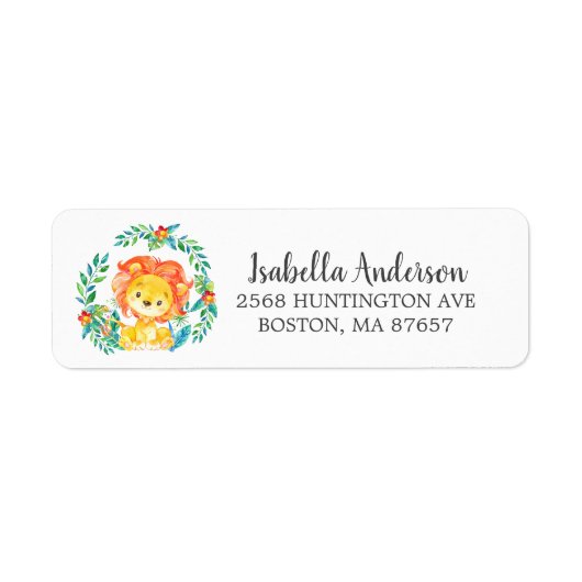 Sweet Oerwoud Lion Baby shower Adreslabel Etiket (Voorkant)