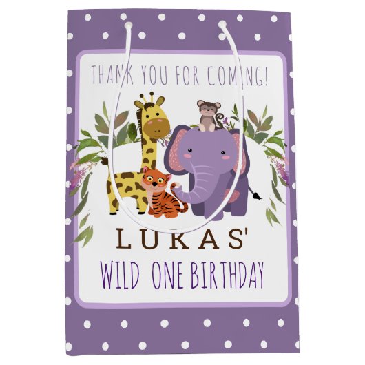 Sweet Oerwoud Safari Animal 1st Birthday Medium Cadeauzakje (Voorkant)