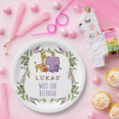 Sweet Oerwoud Safari Animal 1st Birthday Papieren Bordje (Feest)