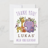 Sweet Oerwoud Safari Animal 1st Birthday Party Bedankkaart (Voorkant)