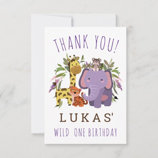 Sweet Oerwoud Safari Animal 1st Birthday Party Bedankkaart (Voorkant)