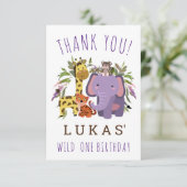 Sweet Oerwoud Safari Animal 1st Birthday Party Bedankkaart (Staand voorkant)