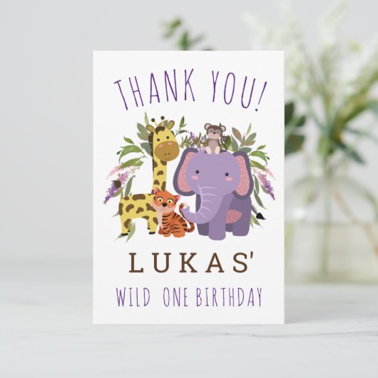 Sweet Oerwoud Safari Animal 1st Birthday Party Bedankkaart (Staand voorkant)