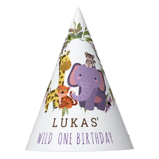 Sweet Oerwoud Safari Animal 1st Birthday Party Feesthoedjes (Voorkant)