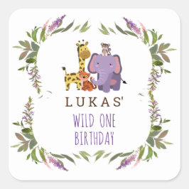 Sweet Oerwoud Safari Animal 1st Birthday Vierkante Sticker