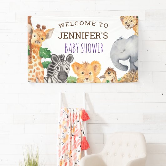 Sweet Oerwoud Safari Animal Wild Eén Baby shower Spandoek (Insitu)