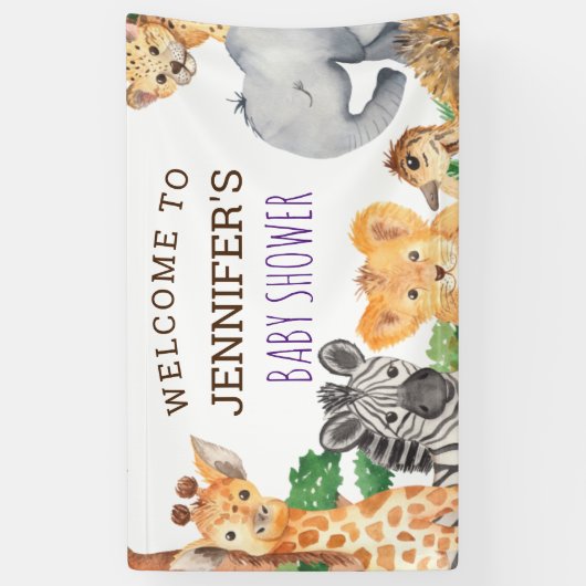 Sweet Oerwoud Safari Animal Wild Eén Baby shower Spandoek (Verticaal)