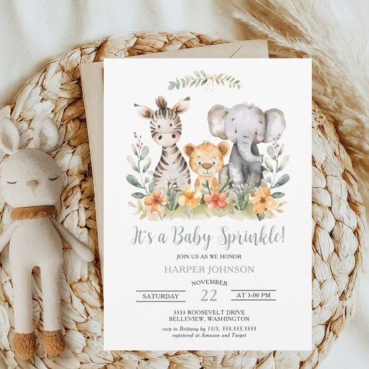 Sweet Oerwoud Safari Baby Sprinkle Invitation Kaart