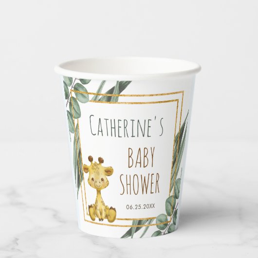Sweet Oerwoud Safari Giraffe Botanisch Baby shower Papieren Bekers (Voorkant)