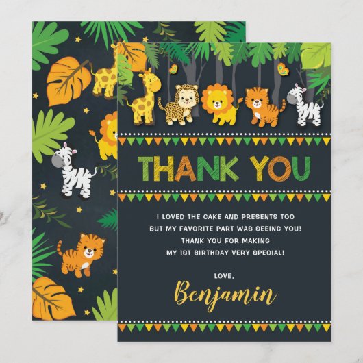 Sweet Oerwoud Safari Wilde Dieren 1e verjaardag Bedankkaart (Voorkant / Achterkant)