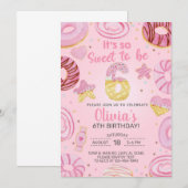 Sweet om zes donuts meisje te zijn, uitnodigen voo kaart (Voorkant / Achterkant)