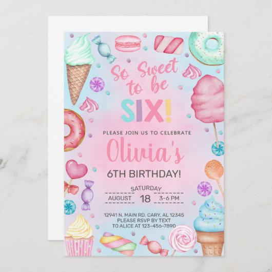 Sweet om zes snoep meisje te zijn op de zesde verj kaart (Voorkant / Achterkant)