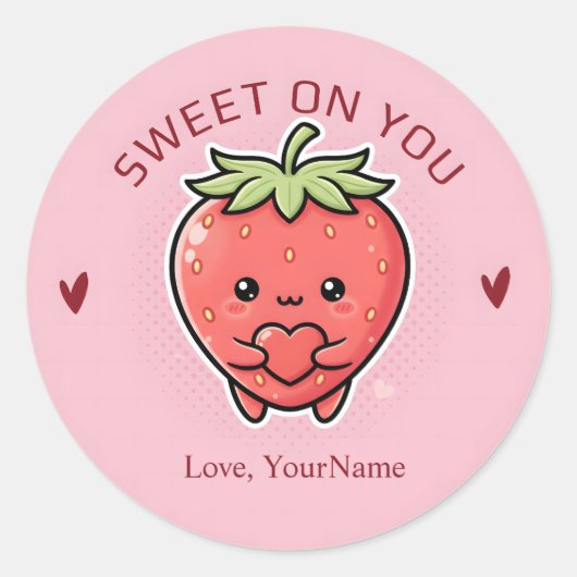 Sweet on You Cute Strawberry Valentine Sticker (Voorkant)