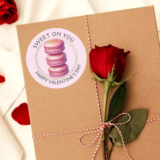 Sweet on You Happy Valentijnsdag Macaron Ronde Sticker