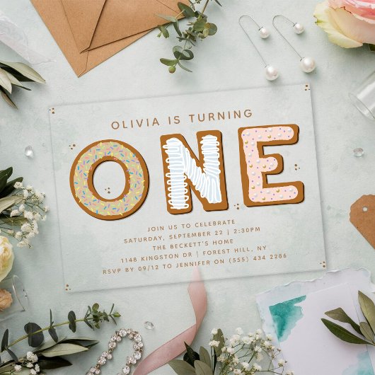 Sweet ONE 1e verjaardag Acryl Uitnodigingen