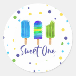 Sweet One 1e verjaardag blauw groene Pop Ronde Sticker