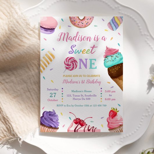 Sweet One 1e Verjaardag Ijs, Donuts Party Kaart