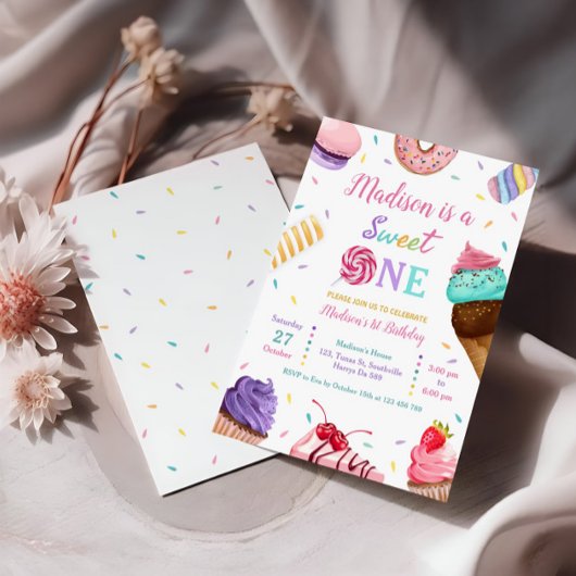 Sweet One 1e Verjaardag Ijs, Donuts Party Kaart