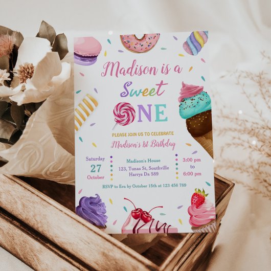 Sweet One 1e Verjaardag Ijs, Donuts Party Kaart