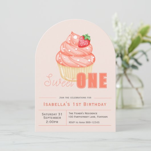 Sweet ONE 1e verjaardag meisje arch Uitnodiging (Staand voorkant)