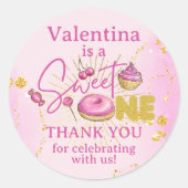 Sweet One 1e verjaardag roze goud gunst dank u Ronde Sticker (Voorkant)