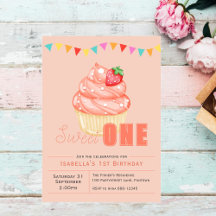 Sweet ONE, 1e verjaardagsfeestje cupcake uitnodigi