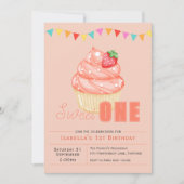 Sweet ONE, 1e verjaardagsfeestje cupcake uitnodigi Kaart (Voorkant)
