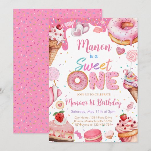 Sweet One 1st Birthday Girl Kaart (Voorkant / Achterkant)