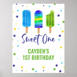 Sweet One 1st Birthday Ice Pop Blauw Groen Poster