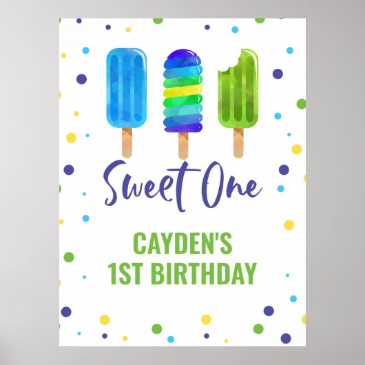 Sweet One 1st Birthday Ice Pop Blauw Groen Poster (Voorkant)