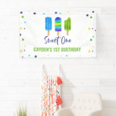 Sweet One 1st Birthday Ice Pop Blauw Groen Spandoek (Insitu)