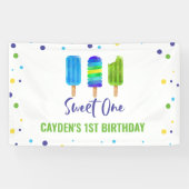 Sweet One 1st Birthday Ice Pop Blauw Groen Spandoek (Horizontaal)