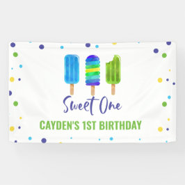 Sweet One 1st Birthday Ice Pop Blauw Groen Spandoek