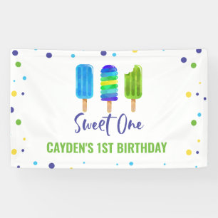 Sweet One 1st Birthday Ice Pop Blauw Groen Spandoek