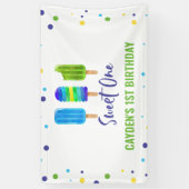 Sweet One 1st Birthday Ice Pop Blauw Groen Spandoek (Verticaal)