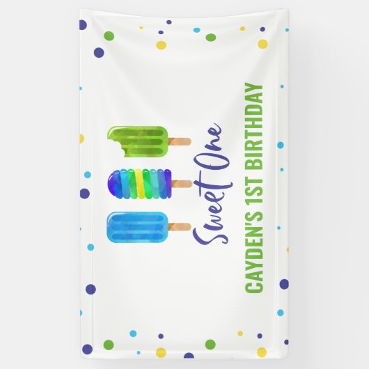 Sweet One 1st Birthday Ice Pop Blauw Groen Spandoek (Verticaal)