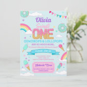 Sweet One 1st Birthday Party Snoep Land Invitation Kaart (Staand voorkant)
