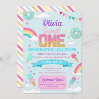 Sweet One 1st Birthday Party Snoep Land Invitation Kaart