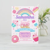 Sweet One 1st Birthday Snoep Land Party Invitation Kaart (Staand voorkant)