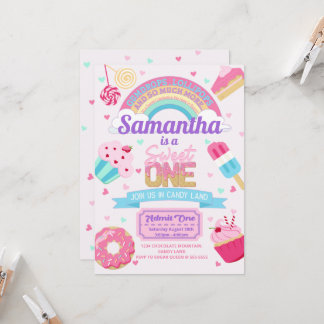 Sweet One 1st Birthday Snoep Land Party Invitation Kaart