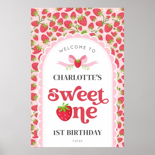 Sweet One aardbei 1e verjaardag 24x36 Welkom Poster (Voorkant)