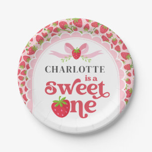 Sweet One Aardbei 1e Verjaardag 7" Rond Papieren Bordje