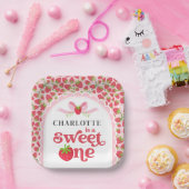 Sweet One Aardbei 1e Verjaardag 7" Vierkant Papieren Bordje (Feest)