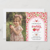 Sweet One Aardbei 1e Verjaardag Foto uitnodiging (Voorkant)