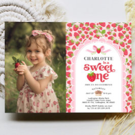 Sweet One Aardbei 1e Verjaardag Foto uitnodiging
