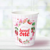 Sweet One Aardbei Eerste Verjaardag Pink Plaid Papieren Bekers