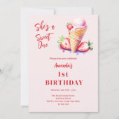 Sweet One Aardbeienijs 1e verjaardag Kaart (Voorkant)